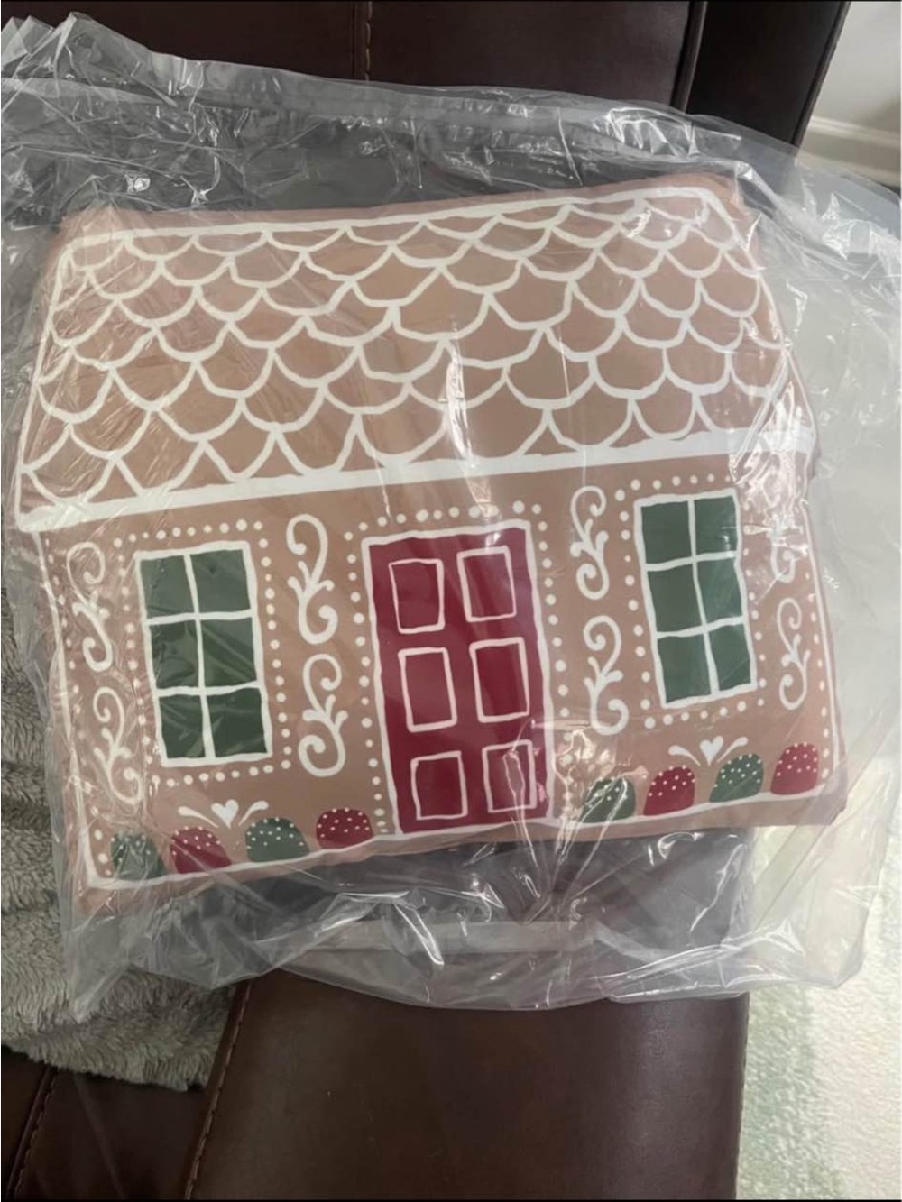Holiday Gingerbread House Throw Pillow - Pink & Green (4 pillows total)